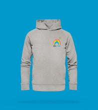 Laden Sie das Bild in den Galerie-Viewer, Hoodie Unisex Regenbogen "Born to camp." Bio-Baumwolle