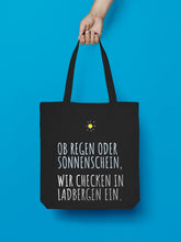 Laden Sie das Bild in den Galerie-Viewer, jutebeutel schwarz ob regen oder sonnenschein wir checken in ladbergen ein