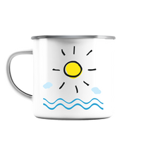 Laden Sie das Bild in den Galerie-Viewer, Emaille Tasse in Weiß "Zeltmeister"