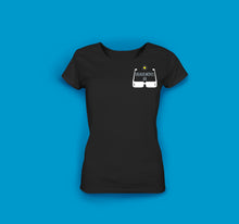 Laden Sie das Bild in den Galerie-Viewer, Frauen T-Shirt in Schwarz Urlaubsmodus an mit Motiv Brille