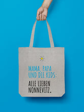 Laden Sie das Bild in den Galerie-Viewer, Jutebeutel "Mama, Papa und die Kids: Alle lieben Nonnevitz."