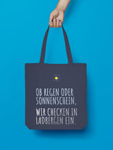 Laden Sie das Bild in den Galerie-Viewer, jutebeutel nachtblau ob regen oder sonnenschein wir checken in ladbergen ein