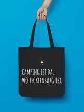Laden Sie das Bild in den Galerie-Viewer, Jutebeutel in Schwarz. Camping ist da, wo Tecklenburg ist.
