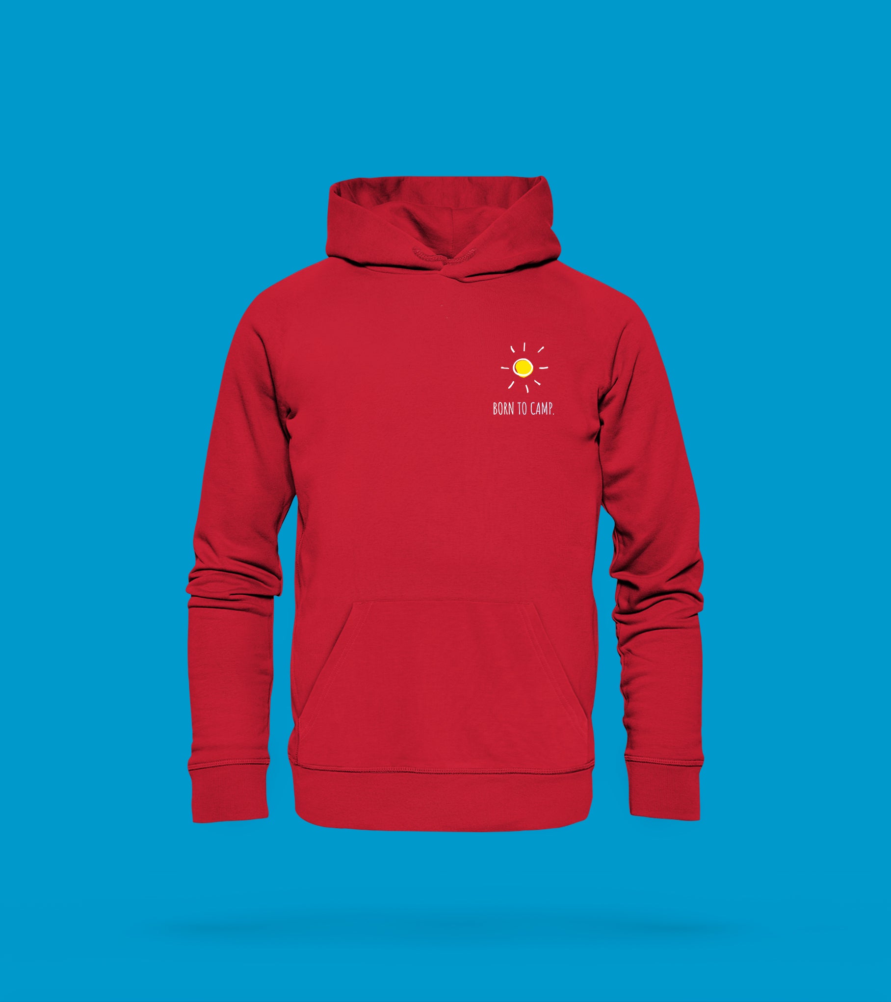 regenbogen camp born Hoodie Unisex Bio-Baumwolle Basic mit Aufdruck "Born to camp." – Regenbogen AG