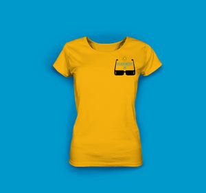 Frauen T-Shirt in Gelb Urlaubsmodus an mit Motiv Brille