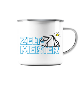 Emaille Tasse in Weiß "Zeltmeister"