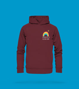 Hoodie Regenbogen in Burgundrot. Heidewitzka, ist Egestorf schön.