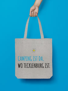 Jutebeutel in Hellgrau. Camping ist da, wo Tecklenburg ist.