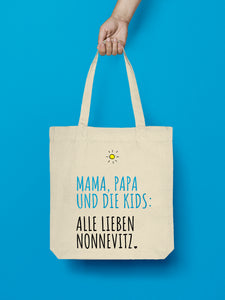 Jutebeutel "Mama, Papa und die Kids: Alle lieben Nonnevitz."