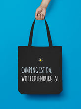 Laden Sie das Bild in den Galerie-Viewer, Jutebeutel in Schwarz. Camping ist da, wo Tecklenburg ist.
